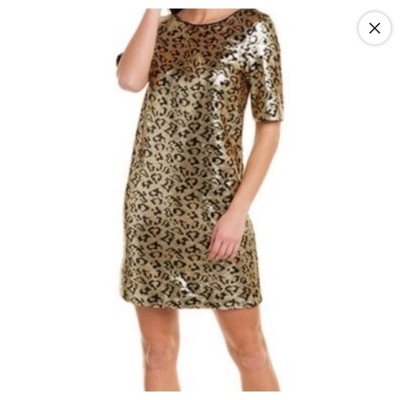 Betsey Johnson Dresses & Skirts - Betsey Johnson Gold Sequin Animal Leopard Print Shift Mini Dress 6 Club Glam Max
